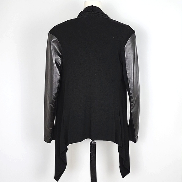 Danier Women's Black Italian Leather Jersey Wrap Waterfall Cardigan Size 2XS - Picture 2 of 12